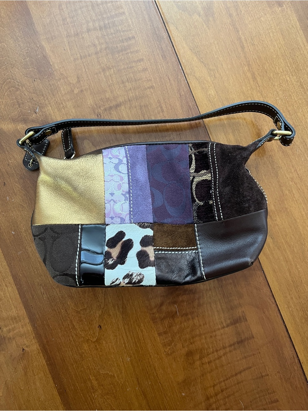 Coach Patchwork Shoulder Bag - Gold, Purple, Brown